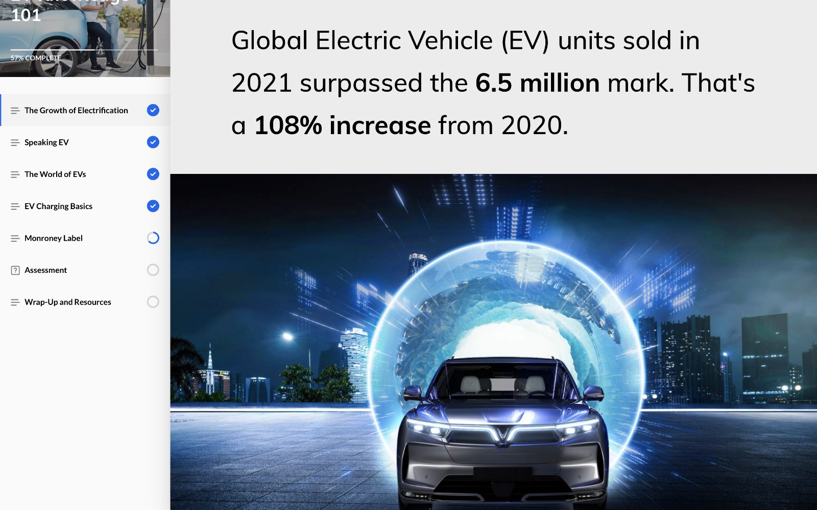 Screenshot of EV Knowledge 101 eLearning course